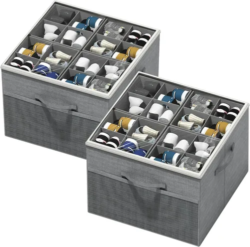 Miniatura 9 de Aokeyee Organizador de zapatos para armario, paquete de 2 cajas organizadoras plegables de zapatos con divisores ajustables y cubierta transparente