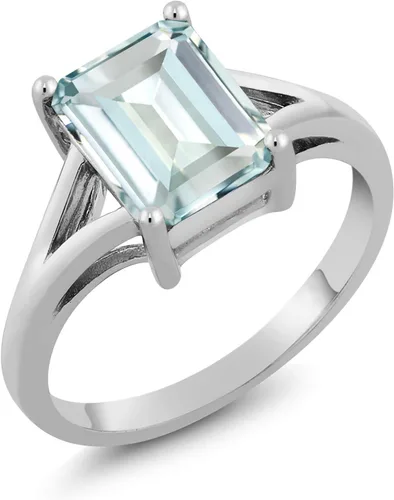 Miniatura 30 de Gem Stone King Anillo de compromiso solitario con diseño clásico de vástago dividido para mujer, plata de ley 925, piedra natal de piedra preciosa