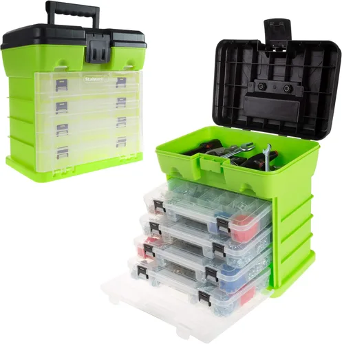 Caja de herramientas portátil - Organizador de piezas pequeñas con cajones y compartimentos personalizables para herramientas, aparejos de pesca,