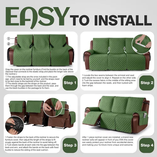 Miniatura 6 de KinCam - Funda de sofá reclinable impermeable, fundas de sofá reclinable antideslizantes para 3 asientos, protector de muebles de sofá reclinable