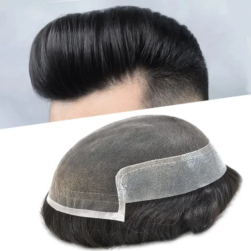 Miniatura 37 de Tupé para hombre, cabello humano real, suave encaje suizo frontal, tupé para hombres, sistema de cabello, extensiones capilar para hombre
