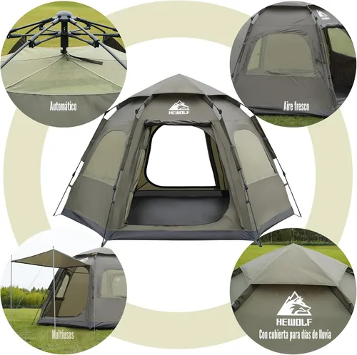 Miniatura 4 de Hewolf Tiendas de campaña para 3-4 personas para camping, tienda instantánea impermeable fácil de desplegar que se instala en 60 segundos
