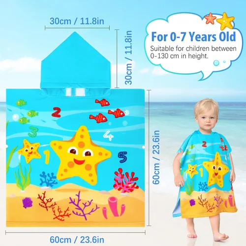 Miniatura 5 de HUANLANG Toalla de playa con capucha para niños y niñas, toalla de playa para baño, piscina, poncho de playa, toalla de algodón súper suave