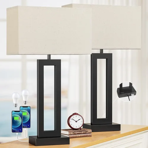 Miniatura 18 de Seealle Juego de 2 Lámparas de Mesa de Noche para Dormitorios - Lámpara de Cabecera Táctil con USB C+A, Regulable de 3 Niveles para Mesas Auxiliares