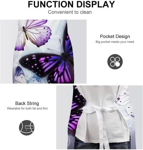 Miniatura 6 de Personalized White Purple Butterflies Adult Apron, Kitchen Cooking Aprons for Woman Man, Adjustable Bib Apron with Pocket for Baking, BBQ Crafting