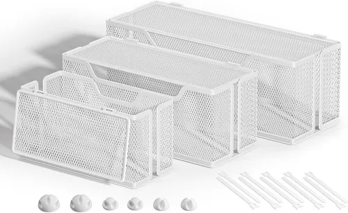 Miniatura 10 de Marbrasse Paquete de 3 cajas de organización de cables, caja organizadora de cables de malla metálica para cables de TV, ocultación eléctrica