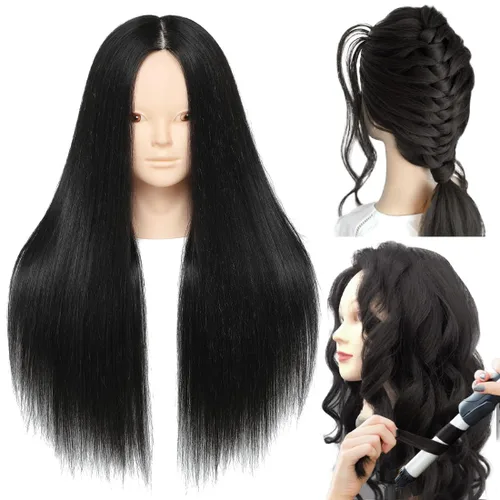 Miniatura 10 de NAYOO Cabeza de maniquí con cabello y soporte, maniquíes de cabello 60% real para practicar, cabezas de maniquí de cosmetología para práctica