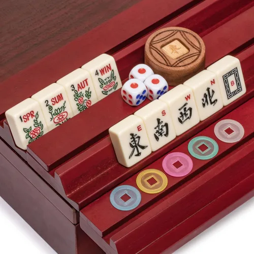 Miniatura 2 de Conjunto de 166 Azulejos de Mahjong Americano (MAh Jongg, mahjongg). Estante todo-en-uno/Empujadores, "The Classic Royal II