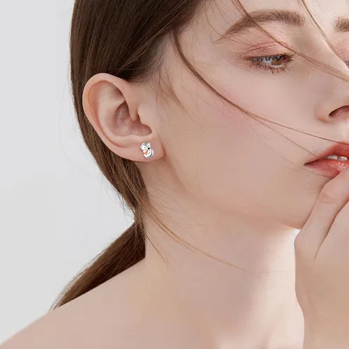 Miniatura 2 de Aretes de plata de ley con diseño de búho, conejo, gato, xolotl, joyería para mujeres y niñas