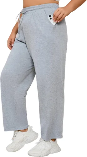 FOREYOND Pantalones deportivos de talla grande para mujer, pantalones de yoga de pierna ancha, pantalones de entrenamiento de punto con cordón de