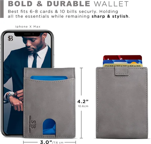 Miniatura 35 de SERMAN BRANDS RFID Blocking Slim Bifold Genuine Leather Thin Minimalist Front Pocket Wallets for Men Billfold Wallet Men Gift