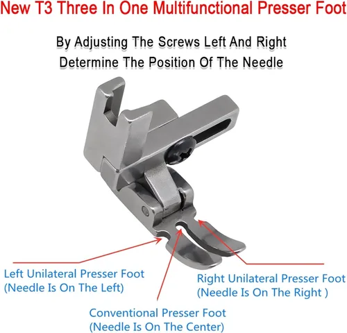 Miniatura 4 de Universal Foot #T3 - Prensatelas ajustables con cordón/regular/cremallera para accesorios de máquina de coser industrial de 1 aguja 1 pieza de metal