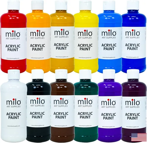 Miniatura 11 de milo Juego de 6 pinturas acrílicas fluorescentes Botellas de 4 onzas Paquete de pintura acrílica de colores neón para estudiantes Hecho