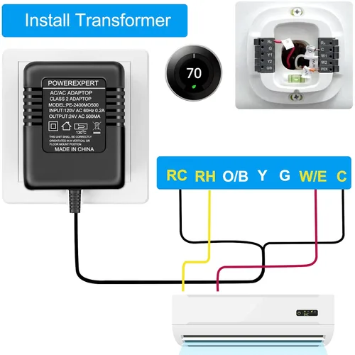 Miniatura 3 de Transformador de timbre de puerta, transformador de CA de 24 voltios para adaptador de cable Ring C, cable termostato compatible con timbre