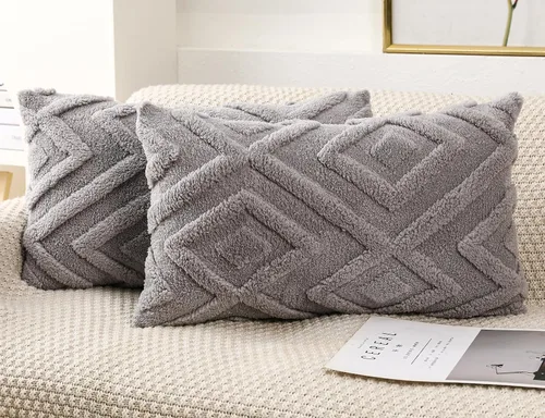 Miniatura 15 de Juego de 2 fundas de almohada de piel sintética beige de 16x16, funda de almohada decorativa de cuadros suave estilo boho para sofá, cama, sala