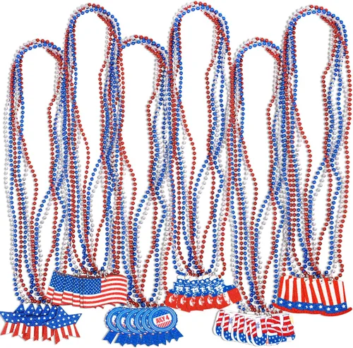 Miniatura 8 de 36 collares del 4/4 de julio: accesorios patrióticos a granel para fiestas del Día de los Caídos, decoraciones de decoración, sombreros de estrella