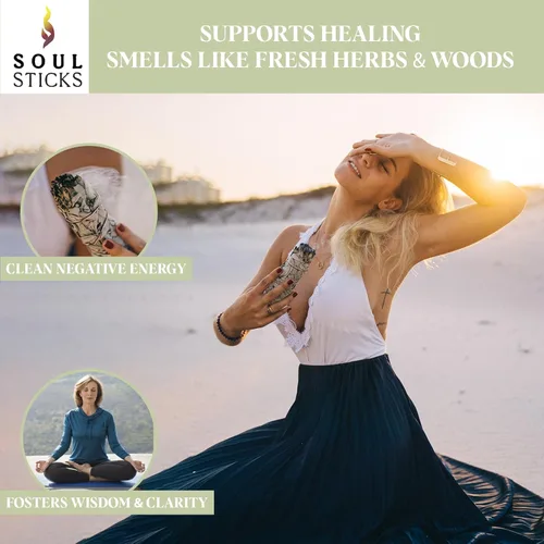 Miniatura 4 de SOUL STICKS Paquete de 3 Palos de Salvia Blanca Orgánica de 4 Pulgadas para Sahumerio Cantidades a Granel para Limpieza del Hogar, Meditación