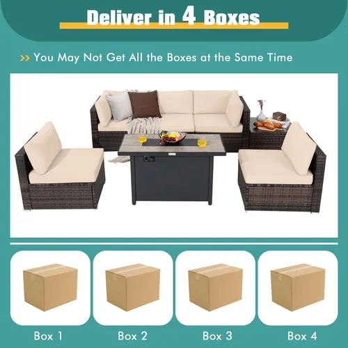 Miniatura 6 de Tangkula Juego de muebles de patio de 7 piezas con mesa para fogata, incluye mesa rectangular de propano de 42 pulgadas y 60,000 BTU y funda
