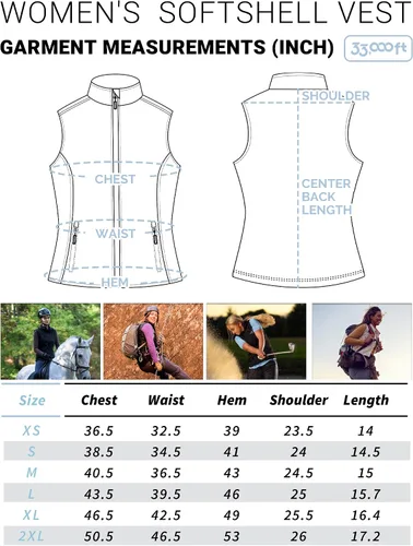 Miniatura 7 de 33,000ft Chaleco de correr para mujer, con forro polar, con cremallera, resistente al viento, ligero, softshell, para golf, senderismo, deportes