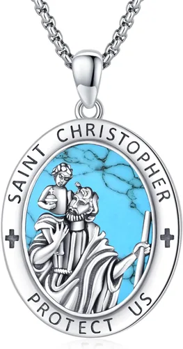 Miniatura 414 de Collar con colgante de plata de ley 925 con medalla de San Patrón, joyería religiosa para hombres y mujeres, con cadena de acero inoxidable 316L