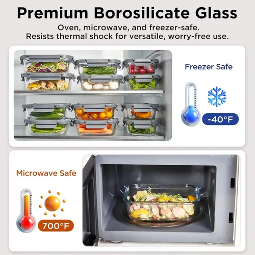 Miniatura 7 de Contenedores de vidrio para almacenamiento de alimentos con tapas de vidrio, paquete de 4 recipientes de preparación de comidas con tapas