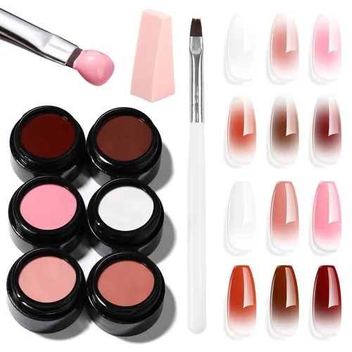 Makartt Kit de esmalte de uñas de gel degradado: 6 colores efecto rubor degradado, gel de pintura mejorado con esponja de uñas y pincel de dibujo
