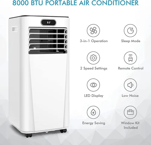 Miniatura 3 de GOFLAME Aire acondicionado portátil 8000BTU, enfriador de aire y deshumidificador 3 en 1 con control remoto, modo de suspensión, 2 velocidades
