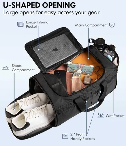 Miniatura 2 de Bolsas de gimnasio para hombres y mujeres, plegable, bolsa de lona deportiva, bolsa de entrenamiento, bolsas de viaje, Negro -, Bolsa de gimnasio