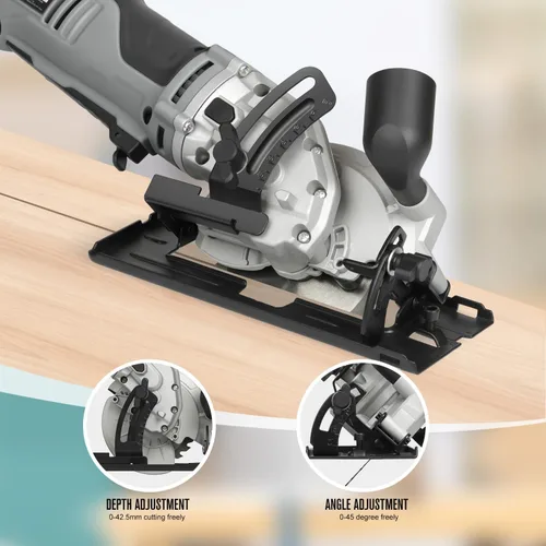 Miniatura 8 de Sierra circular mini, sierra compacta con cable de 4 amperios 3500RPM con hojas TCT de 24T de 4-1/2 pulgadas, guía láser, guía de rotura, adaptador