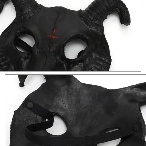 Miniatura 8 de Máscara de cabra para Halloween, oveja, cráneo, carnaval, fiesta, poliuretano, animal, cuerno de animal, cosplay, fiesta, accesorio de disfraz Negro