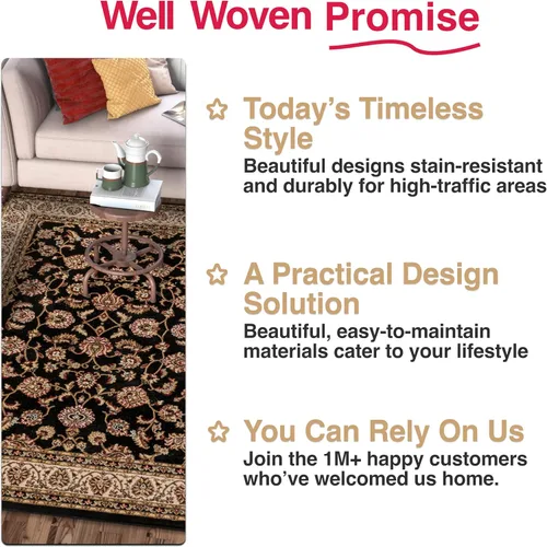 Miniatura 9 de Well Woven Barclay Collection Sarouk - Alfombra ovalada negra de 5 x 7 pies, para sala de estar, dormitorio y comedor Negro