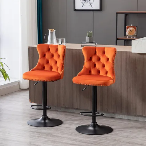 Miniatura 24 de Taburete de bar giratorio con respaldo copetudo, taburetes de bar ajustables en altura de mostrador, ribete de cabeza de clavo, silla de bar Beige +