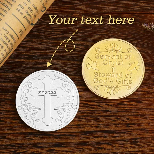 Miniatura 6 de Monedas grabadas personalizadas personalizadas Siervo de Cristo mayordomo de Dios, regalo de sobriedad para hombres y mujeres Oro
