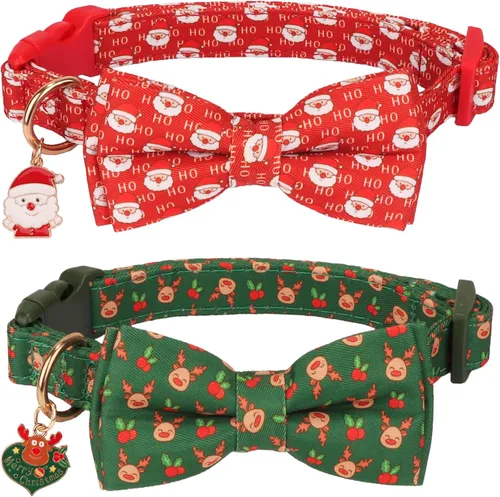 Miniatura 9 de ADOGGYGO Collares de Navidad para Perros con Corbatín, Collar Ajustable de Navidad para Mascotas con Corbatín Rojo Verde, Collares de Navidad