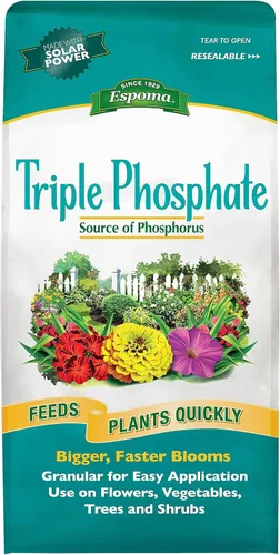 Espoma Fertilizante triple fosfato 0-45-0, bolsa de 6.5 libras. Promueve el crecimiento de raíces y la floración en todas las plantas con flores,