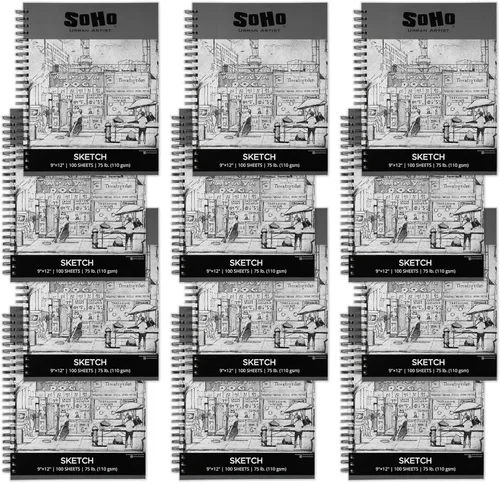 Miniatura 13 de Soho Urban Artist Bloc de bocetos (75 libras/110 gsm), 100 hojas de cuaderno de bocetos encuadernado en espiral para artistas profesionales