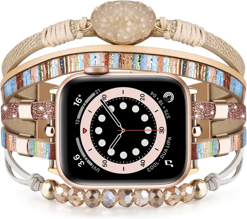 Miniatura 11 de VISOOM Correa de pulsera bohemia con cuentas compatible con Apple Watch de 40 mm/38 mm/41 mm/42 mm Series 10 9 8 7 SE Series 6/5/4 Correa de reloj