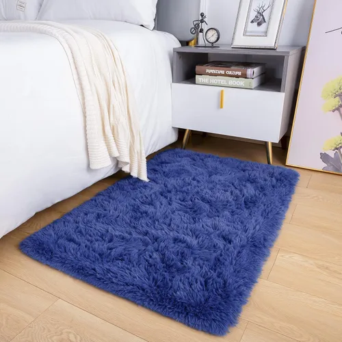 Miniatura 38 de Noahas - Alfombra suave y afelpada para habitación de niña y sala de estar, colorida, decoración para guardería, teñido anudado arcoíris, azul