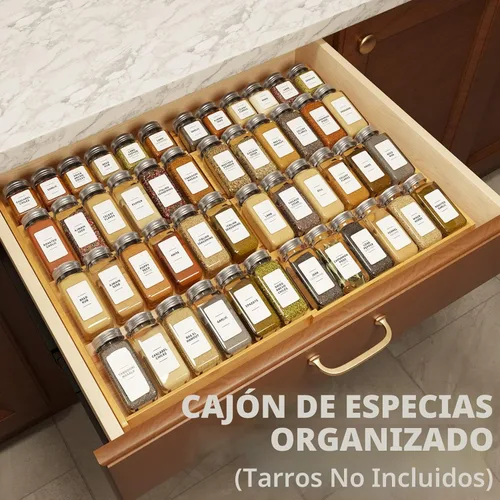 Miniatura 2 de SpaceAid Organizador de cajones de especias de bambú, (necesita cajón de 3 pulgadas de profundidad), estante de especias expandible de 4 niveles