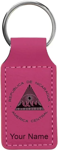 Miniatura 9 de LaserGram Llavero rectangular, bandera de Nicaragua, grabado personalizado incluido, Bambú