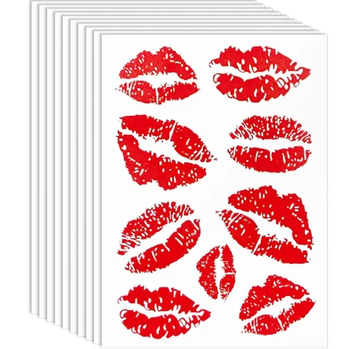 10 hojas de tatuajes de beso, labios rojos temporales, tatuajes falsos, autoadhesivos, impermeables, para adultos, mujeres, niñas, rostro, cuerpo,