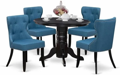 Miniatura 8 de East West Furniture SHSI3-BLK-21 Juego de mesa de cocina de 3 piezas para espacios pequeños contiene una mesa de comedor redonda con pedestal y 2