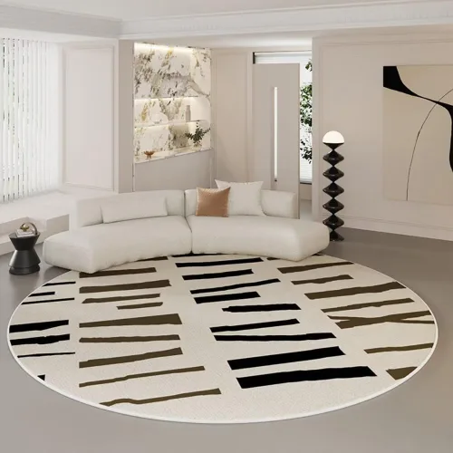 Miniatura 15 de Modernas alfombras redondas de color marfil a rayas negras para dormitorio, sala de estudio, simple moda abstracta, alfombra de área circular de 2