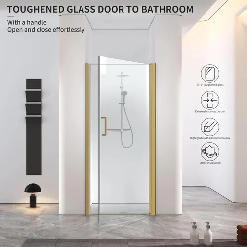 Miniatura 4 de Puerta de ducha de baño, puerta de ducha de vidrio templado sin marco, panel de ducha de 28" de ancho x 72" de alto, puerta de ducha batiente simple