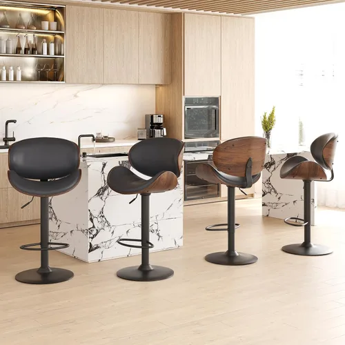 Miniatura 7 de Soohow Juego de 2 taburetes de bar ajustables, ergonómicos y modernos con respaldo para isla de cocina, taburete de bar de piel sintética
