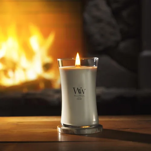 Miniatura 7 de WoodWick Santal Myrrh - Vela grande en frasco con forma de reloj de arena, cera de mezcla de soya prémium, mecha de madera Pluswick Innovation