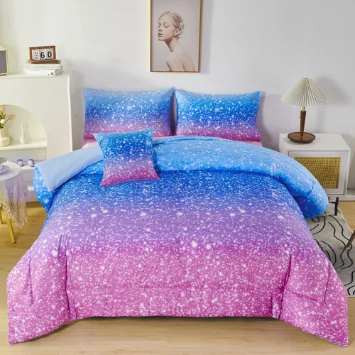 Miniatura 13 de RYNGHIPY Juego de ropa de cama tamaño matrimonial de sirena para niñas, colorido arco iris, juego de edredón con sábanas suaves y ligeras, 6 piezas