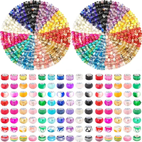 Miniatura 34 de ZYEHXED 60 Piezas Cuentas Negras de Agujero Grande, Cuentas Grandes de Artesanía Europea, Cuenta de Lampwork Murano de Agujero Grande, Cuenta