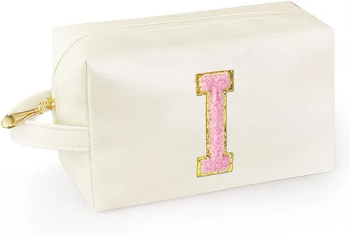 Miniatura 63 de Bolsa de maquillaje personalizada con inicial con asa, bolsa de cosméticos de preparación con bolsillo interior con cremallera, 8, 9, 10, 11, 12