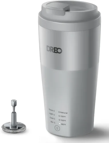 Miniatura 9 de DREO Espumador de leche, espumador eléctrico 4 en 1 para café, máquina de espuma fría y caliente para capuchino, blanco plano, café con leche